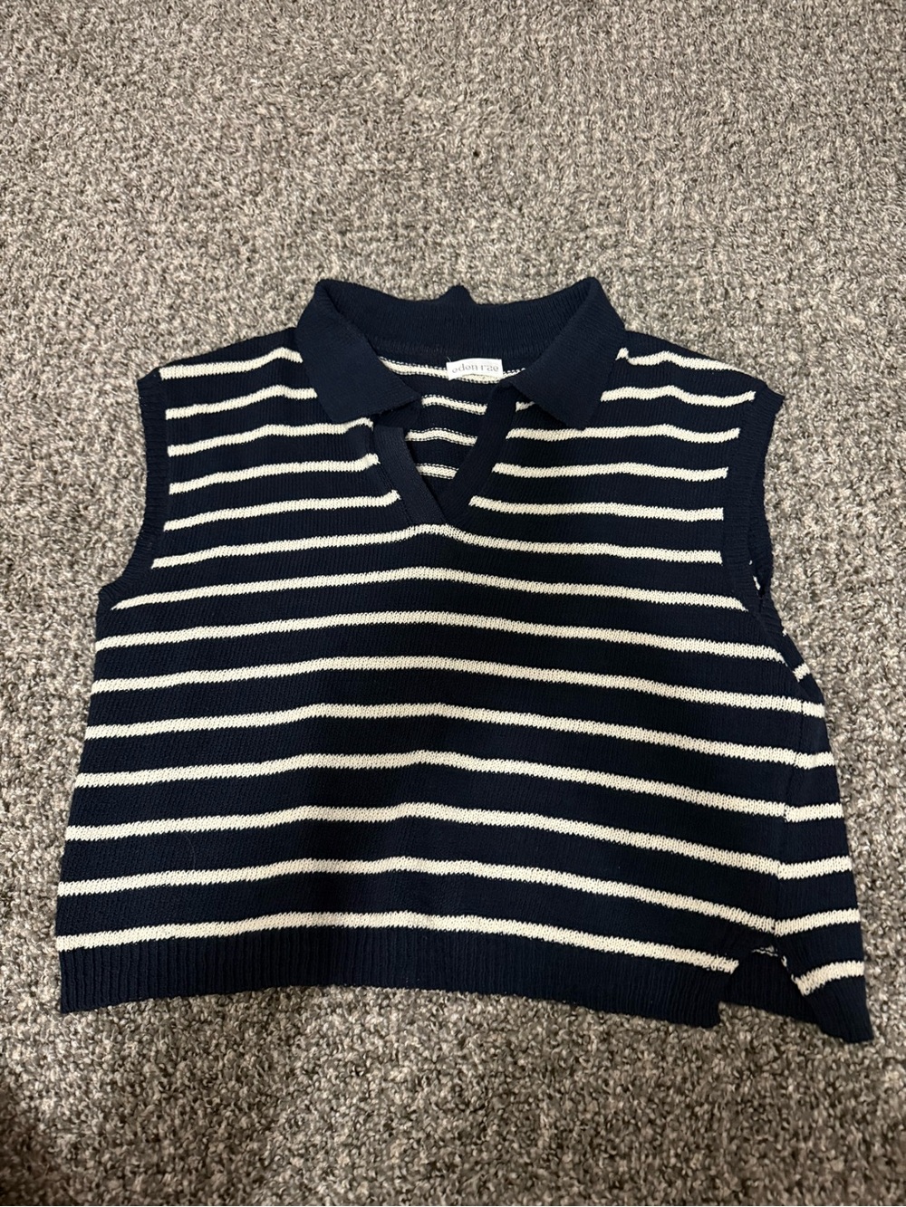 White and Navy Cropped Sweater Top Size Med